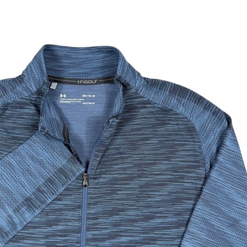 Under Armour Golf Mens Blue Space Dye Quarter Zip Pullover HeatGear Medium
